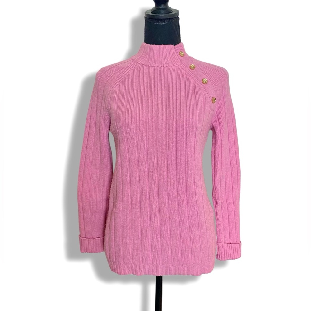 Talbots Pink Ribbed Button Mockneck Sweater